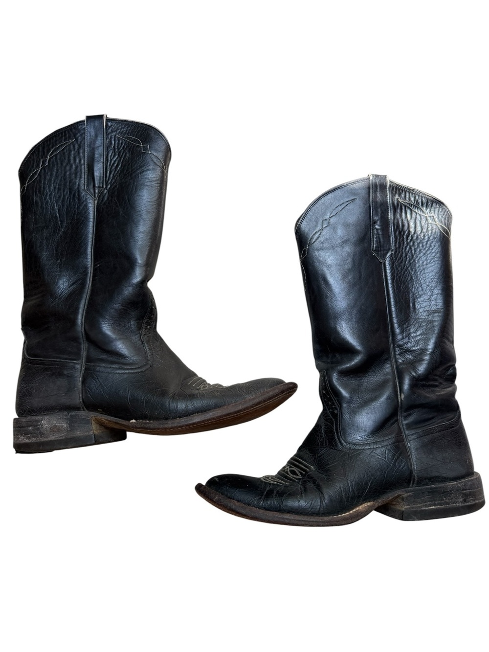 Vintage Black Leather Cowboy Boots for Men